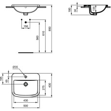 Раковина встраиваемая сверху 50 см Ideal Standard Tempo T059201