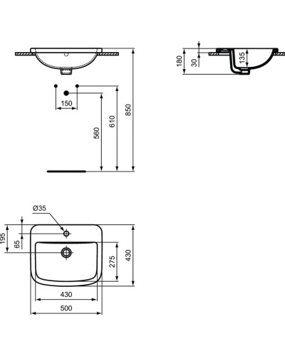 Раковина встраиваемая сверху 50 см Ideal Standard Tempo T059201