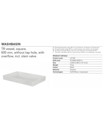 Раковина 60х38 см Toto Neorest L4716E#XW