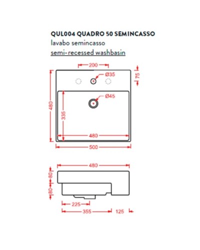 Раковина 50x48 см Artceram Quadro Semincasso QUL004 01 00 bi