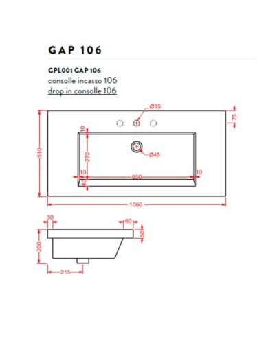 Раковина 106x51 см Artceram Gap GPL001 01 00 bix1