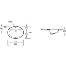 Раковина встраиваемая 63 см Jacob Delafon Ovale E1273-00