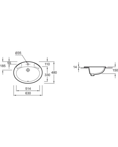Раковина встраиваемая 63 см Jacob Delafon Ovale E1273-00