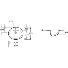 Раковина встраиваемая сверху 50 см Jacob Delafon Ovale Dessus E1358-00