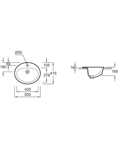 Раковина встраиваемая сверху 50 см Jacob Delafon Ovale Dessus E1358-00