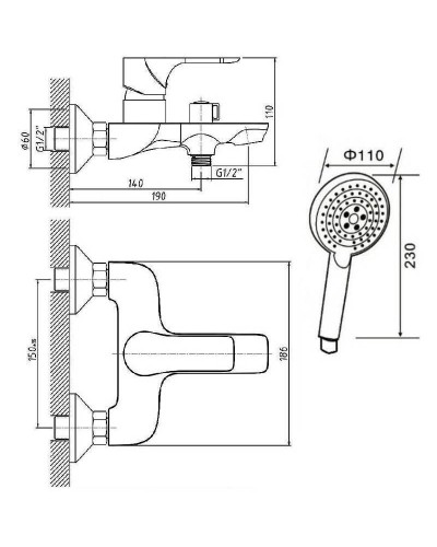 Смеситель для ванны Orange Aristo M19-300B Черный