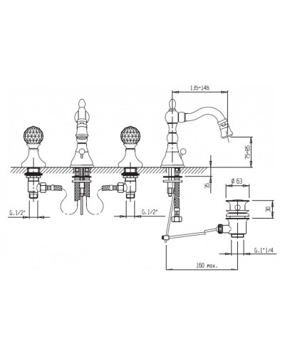 Смеситель для биде Cezares Atlantis ATLANTIS-BBS2-02-Sw Бронза кристаллы Swarovski