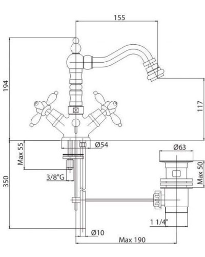 Смеситель для биде Cezares Atlantis Nostalgia ATLANTIS-NOSTALGIA-BS2-03/24 Золото 24 карата