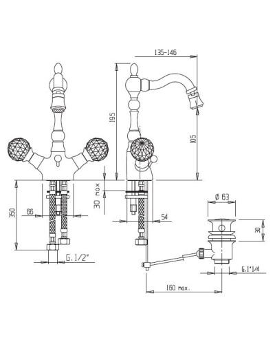 Смеситель для биде Cezares Atlantis ATLANTIS-BS2-02-Sw Бронза кристаллы Swarovski