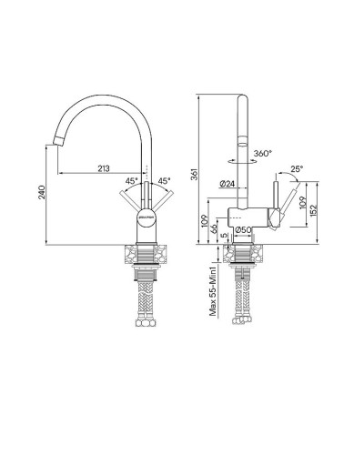 Смеситель для кухни Paulmark Bend Be212066-SS Нержавеющая сталь