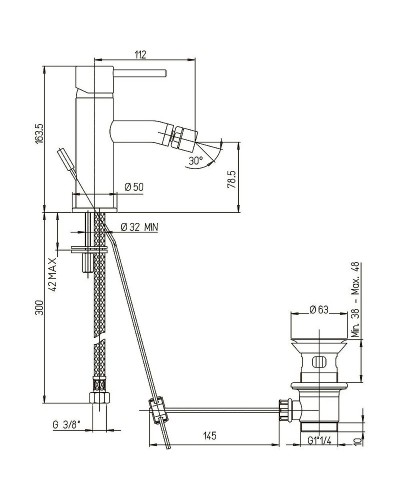 Смеситель для биде Paini Cox 78PZ306 Черный матовый