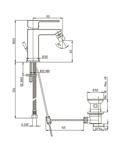 Смеситель для биде Paini Dax-R 84PZ306R Черный матовый