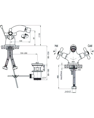 Смеситель для биде Cezares Retro-C-BS1-01 Хром