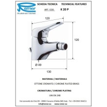 Смеситель для биде с донным клапаном Remer Kiss K20P