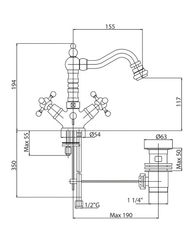 Смеситель для биде Cezares Lord-BS2-03/24 Золото 24 карат