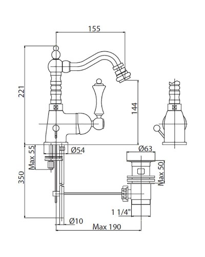 Смеситель для биде Cezares Margot MARGOT-BSM2-03/24-Bi Золото 24 карат