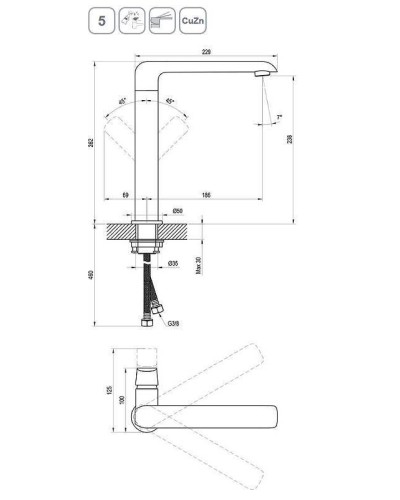 Смеситель для раковины Ravak Flat FL 016.20 X070174 Черный матовый
