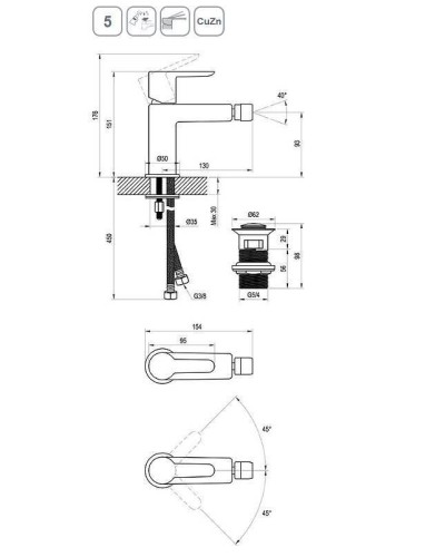 Смеситель для биде Ravak Puri PU 055.20 X070189 Черный матовый