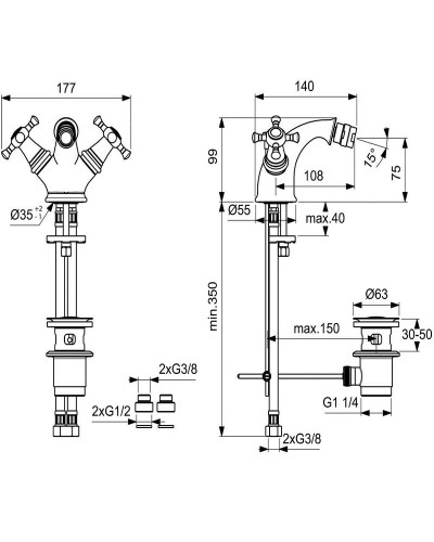 Смеситель для биде Ideal Standard Reflection B9655LS Хром Золото