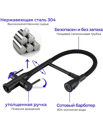 Смеситель для кухни Gappo G4399-76 Черный матовый