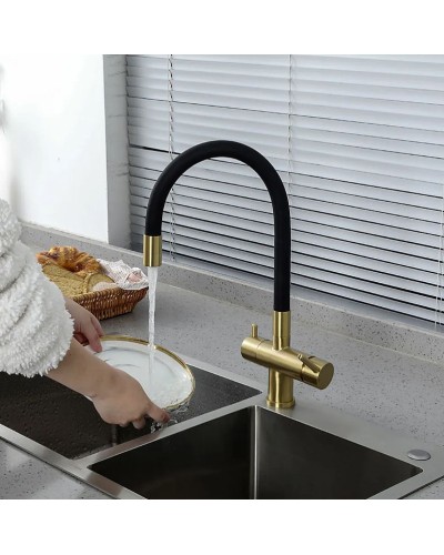 Смеситель для кухни Gappo G4398-33 Золотой сатин Черный