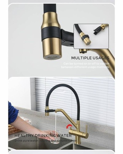 Смеситель для кухни Gappo G4398-83 Золотой сатин Черный