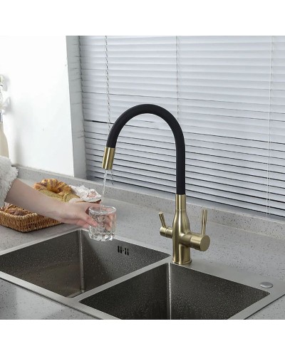 Смеситель для кухни Frap H69 F4396-3 Сатин золотой Черный