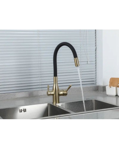 Смеситель для кухни Frap H69 F4396-3 Сатин золотой Черный