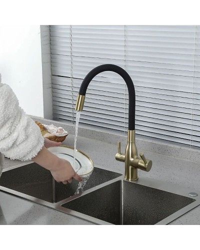 Смеситель для кухни Frap H69 F4396-3 Сатин золотой Черный