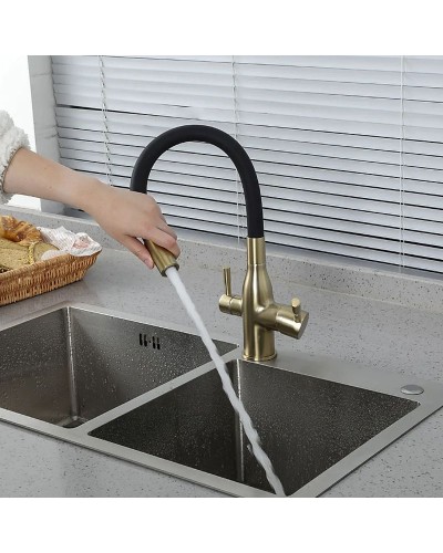 Смеситель для кухни Frap H69 F4396-3 Сатин золотой Черный