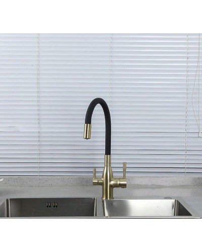 Смеситель для кухни Frap H69 F4396-3 Сатин золотой Черный