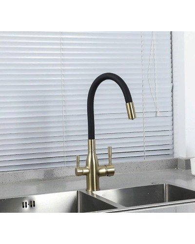 Смеситель для кухни Frap H69 F4396-3 Сатин золотой Черный
