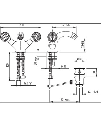 Смеситель для биде хром, ручки Swarovski Cezares Atlantis ATLANTIS-BS1-01-Sw