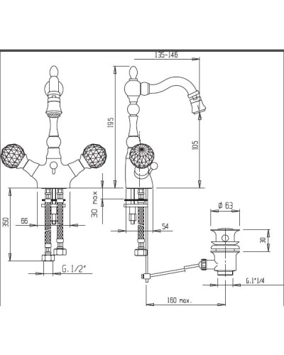 Смеситель для биде хром, ручки Swarovski Cezares Atlantis ATLANTIS-BS2-01-Sw