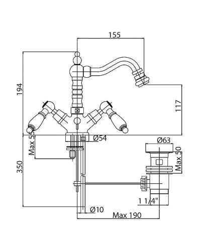 Смеситель для биде золото 24 карат, ручки Swarovski Nero Cezares Diamond DIAMOND-BS2-03/24-Sw-N