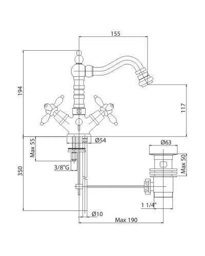Смеситель для биде золото 24 карата Cezares Atlantis-Nostalgia ATLANTIS-NOSTALGIA-BS2-03/24