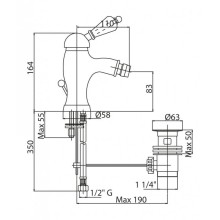 Смеситель для биде с донным клапаном хром, ручка Swarovski Cezares Vintage VINTAGE-BSM1-01-Sw