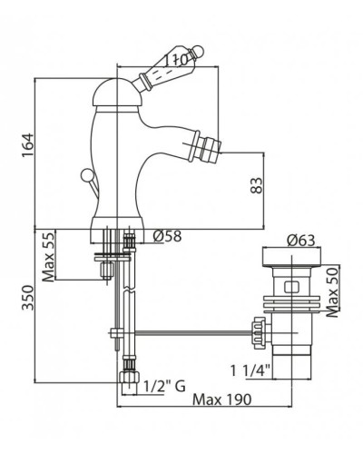 Смеситель для биде с донным клапаном хром, ручка Swarovski Nero Cezares Vintage VINTAGE-BSM1-01-Sw-N