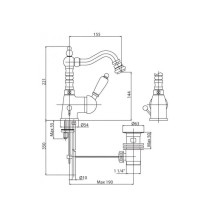 Смеситель для биде с донным клапаном золото 24 карат, ручка Swarovski Nero Cezares Vintage VINTAGE-BSM2-03/24-Sw-N