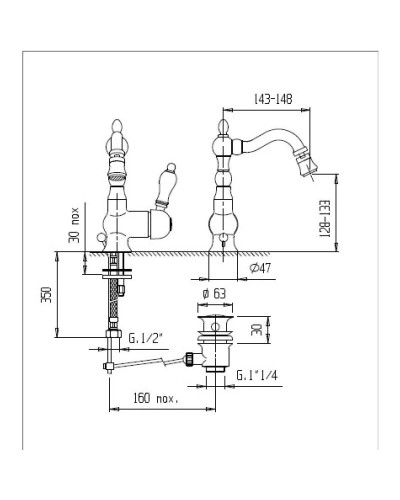 Смеситель для биде бронза Cezares Venezia VENEZIA-BSM2-02-Bi