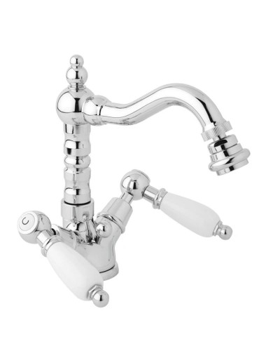 Смеситель для биде с донным клапаном хром, ручки белые Cezares First FIRST-BS2-01-Bi