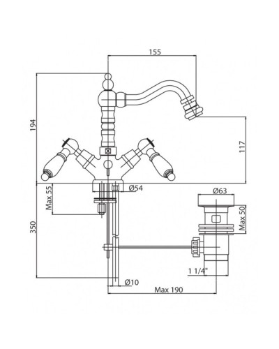 Смеситель для биде с донным клапаном хром, ручки белые Cezares First FIRST-BS2-01-Bi