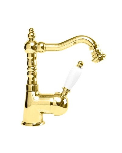 Смеситель для биде золото 24 карата, ручка белая Cezares Elite ELITE-BSM2-03/24-Bi