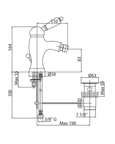 Смеситель для биде золото 24 карата, ручка белая Cezares Elite ELITE-BSM1-03/24-Bi