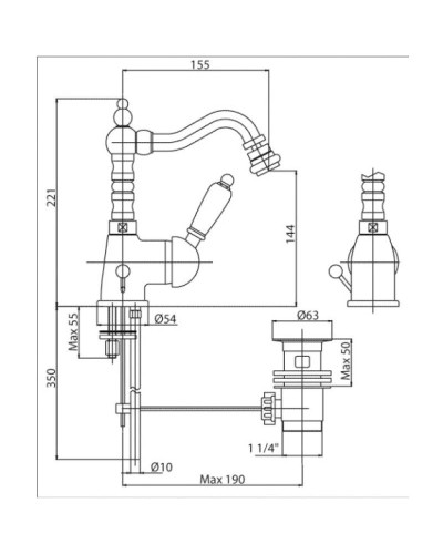 Смеситель для биде бронза, ручка белая Cezares Elite ELITE-BSM2-02-Bi