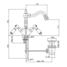 Смеситель для биде с донным клапаном хром, ручки металл Cezares First FIRST-BS2-01-M