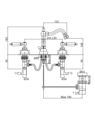 Смеситель для биде с донным клапаном бронза, ручки металл Cezares First FIRST-BBS2-02-M