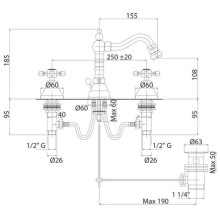 Смеситель для биде с донным клапаном хром, ручки хром Cezares Golf GOLF-BBS2-01