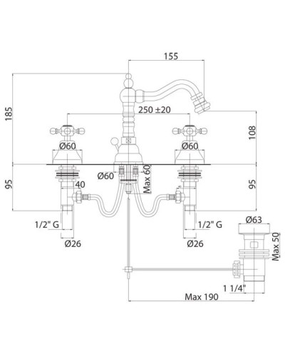 Смеситель для биде с донным клапаном хром, ручки хром Cezares Golf GOLF-BBS2-01
