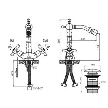 Смеситель для биде с донным клапаном золото, ручки золото Cezares Retro RETRO-BS2-03